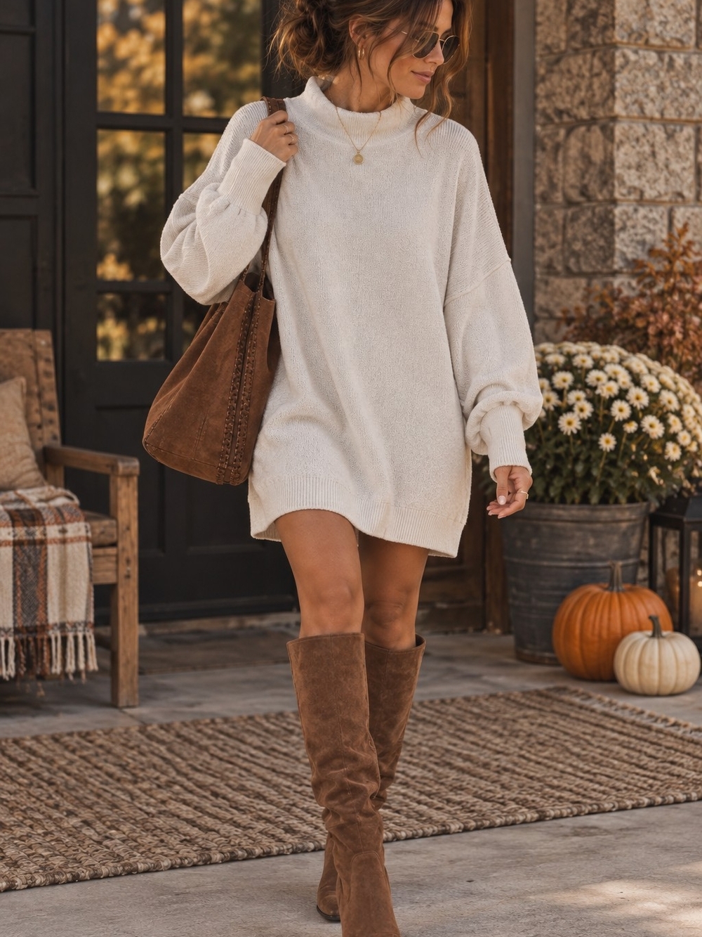 Free People Slouchy Ottoman Cream Oversized Cowl Sweater Tunic Dress